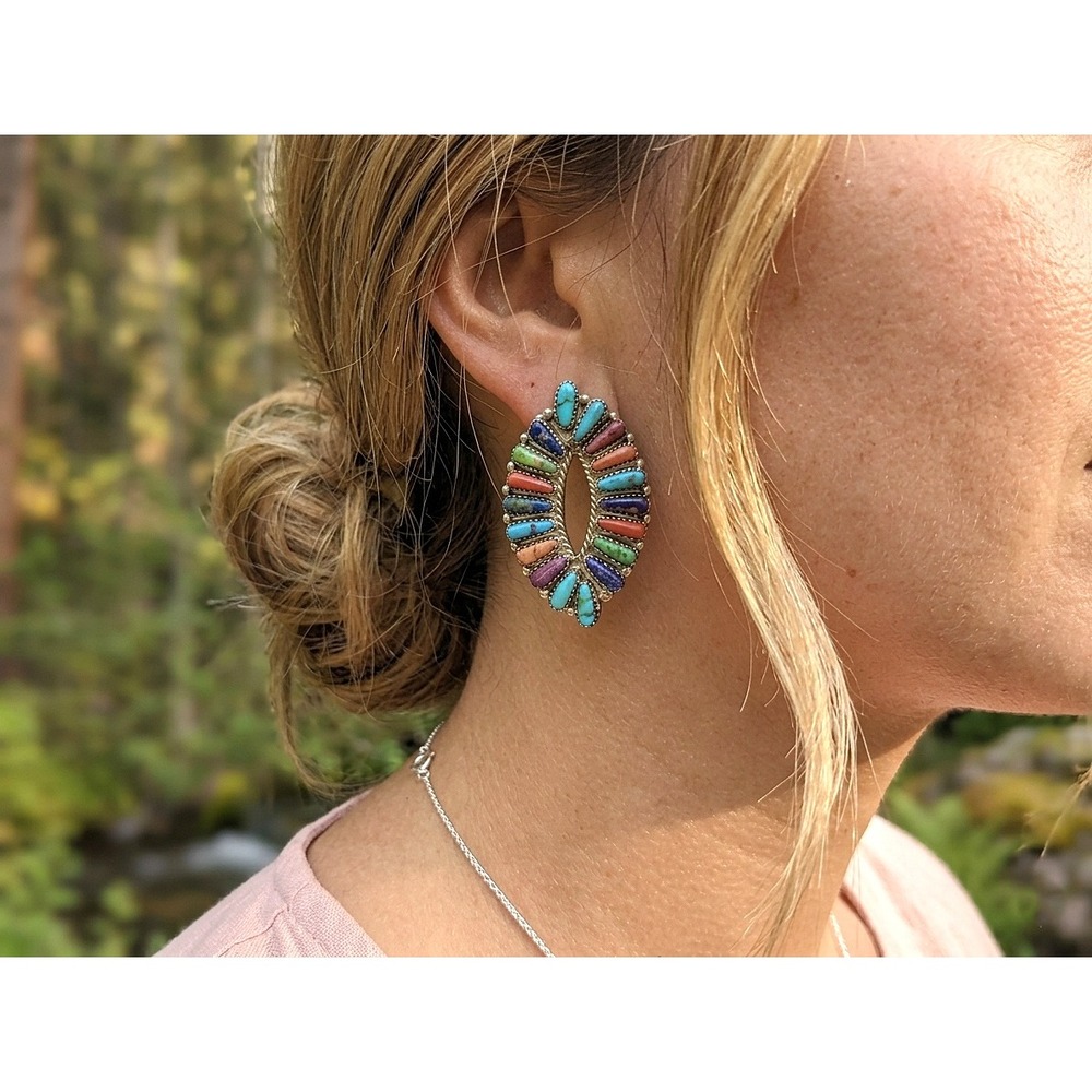 Navajo Earrings Drop Hummingbird Signed Bennaly‎ Southwest Jewelry Native ***